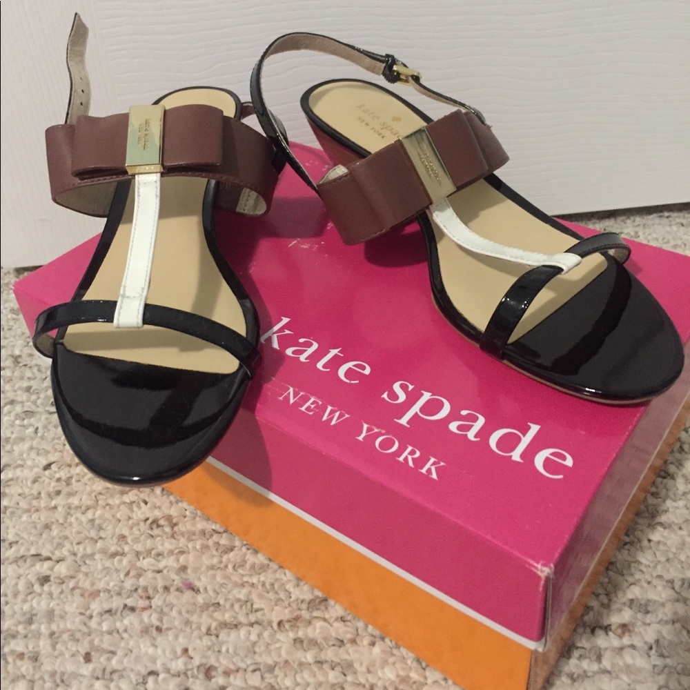 Kate Spade Black Brown Wedge Sandals *New*